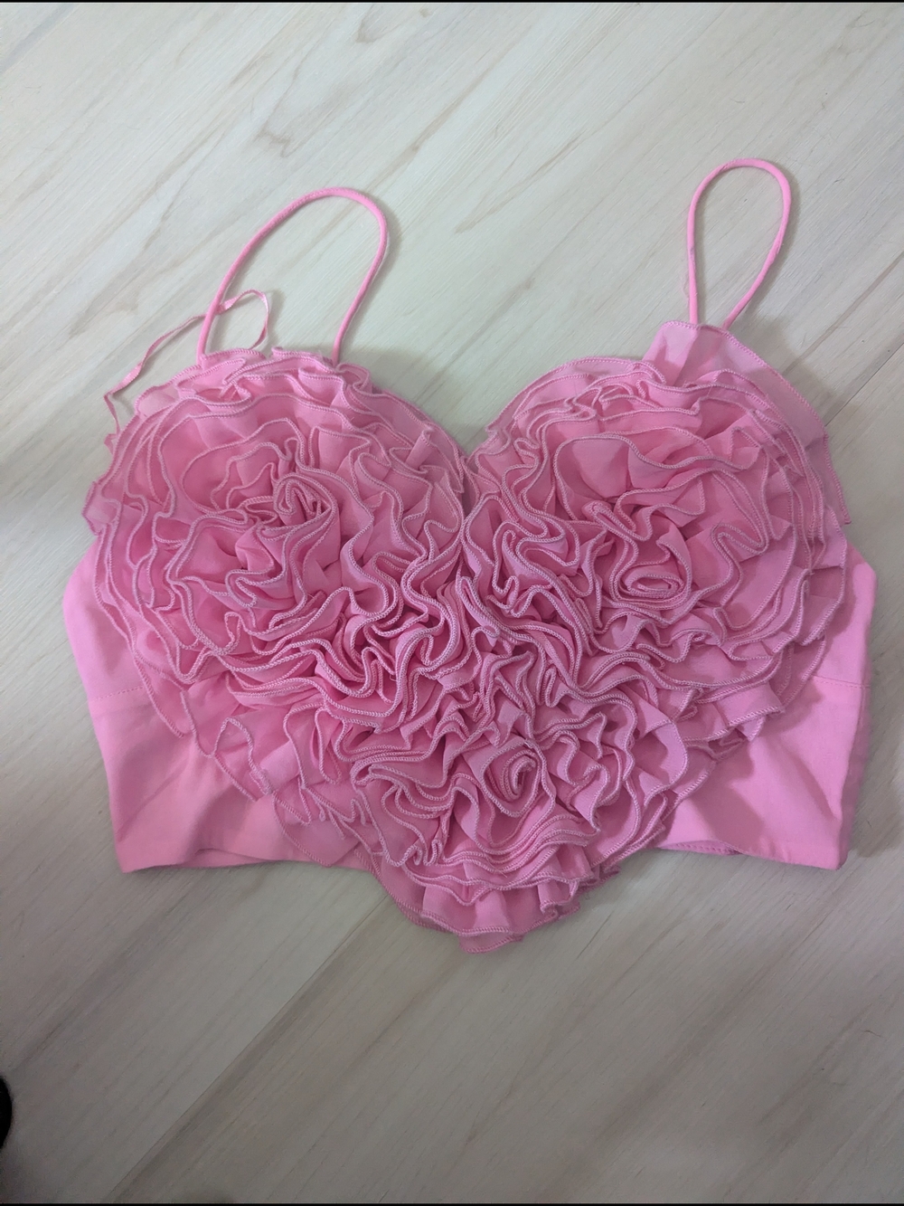 Zara Pink Ruffle Heart Crop Top